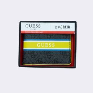 Guess Men Dinate Signature Stripe Quatro-g Print Rfid Wallet - Black/Green